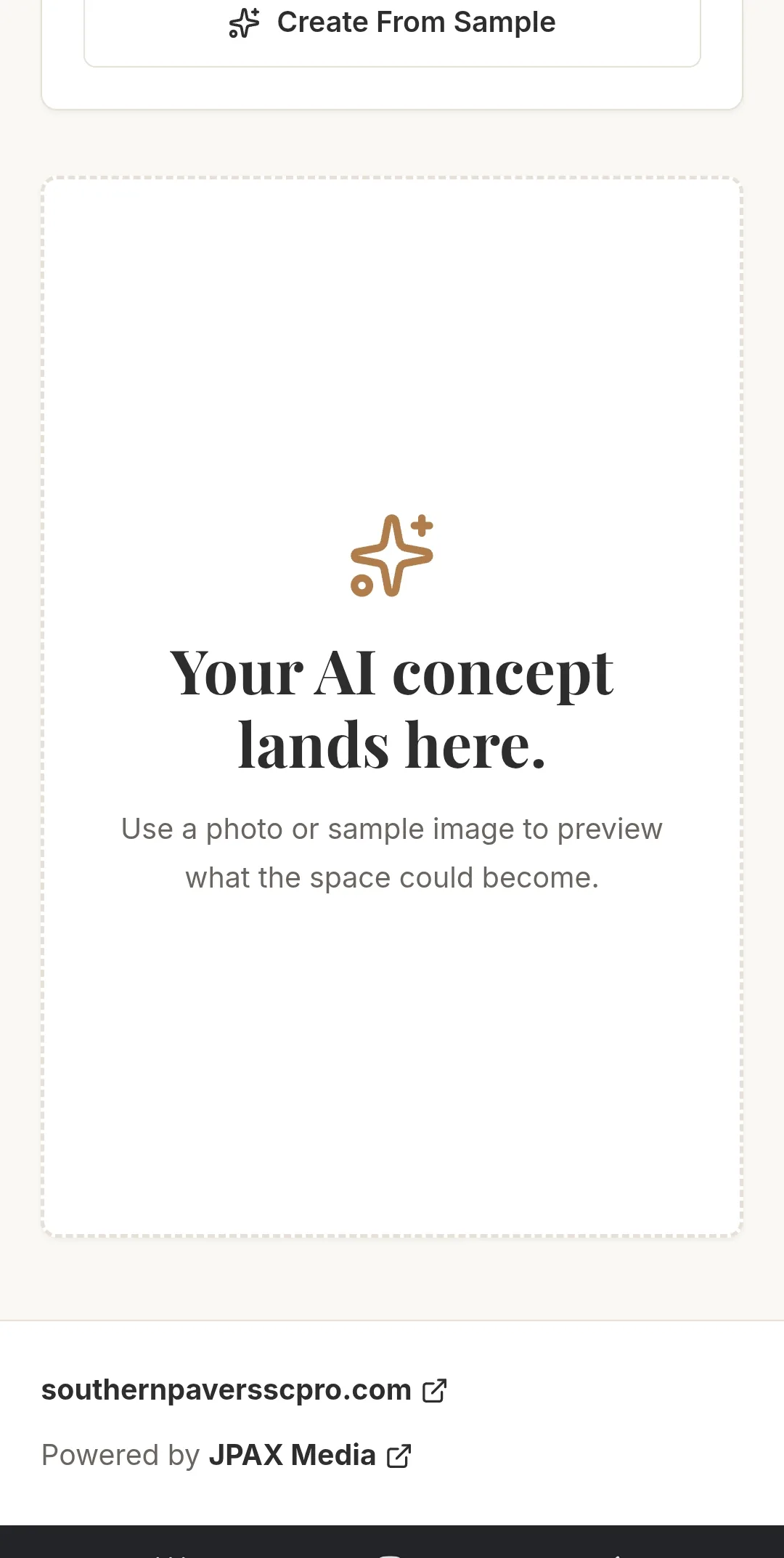Southern Pavers AI visualizer concept preview: 'Your AI concept lands here', powered by JPAX Media